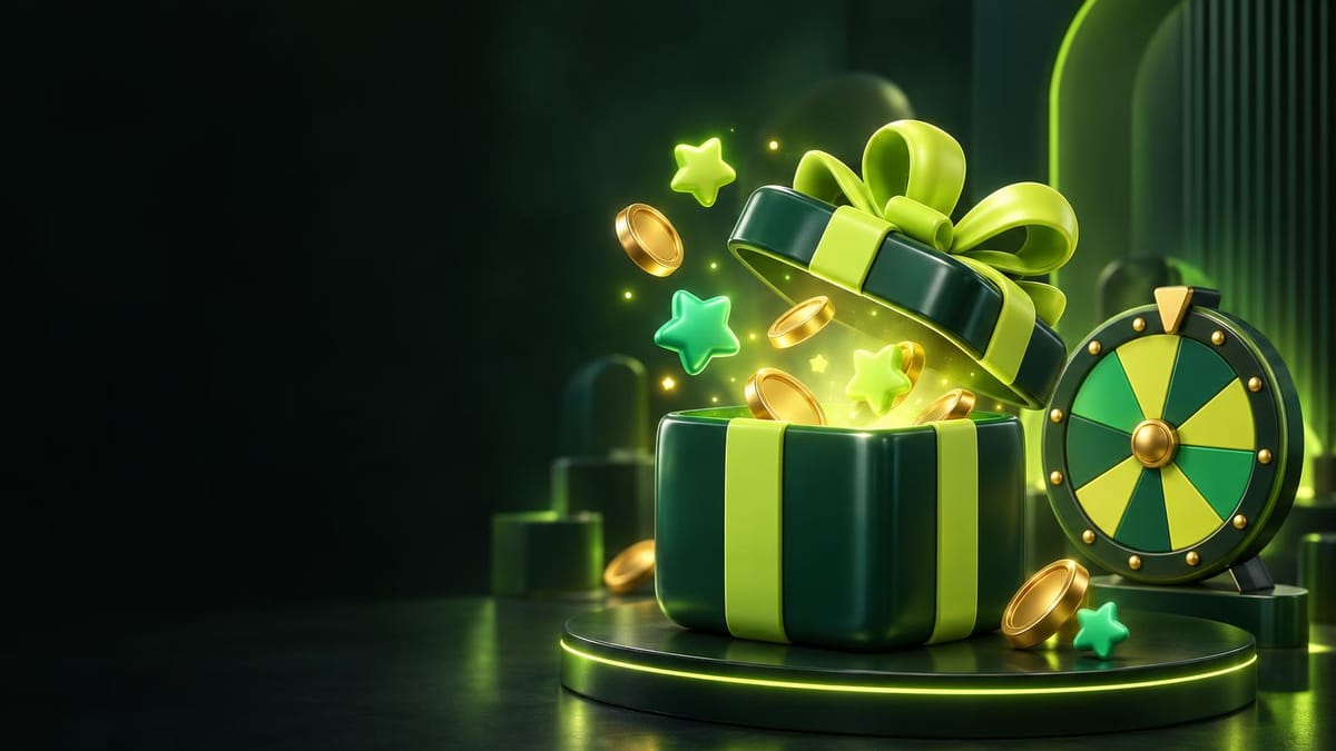 Caixa de presente, fichas de cassino e roda de prêmios ilustrando o bônus Mostbet e as promoções, com selo 18+